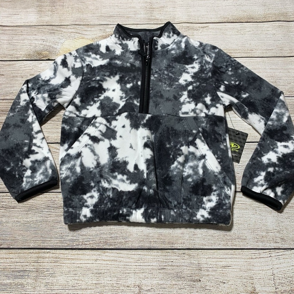 NWT Boys Athletic Works 1/2 Zip Fleece Pullover Tie Dye Grey M 7-8
